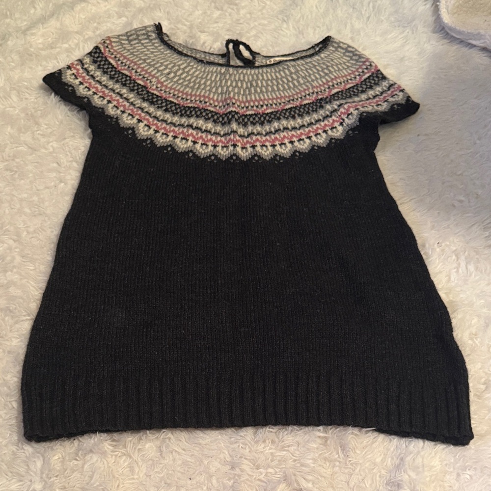 Ruff Hewn Black and Gray Patterned Short Sleeve‎ Sweater Wool Blend
